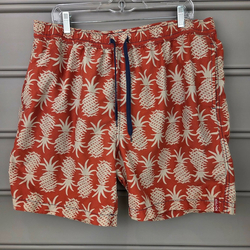 Tommy Bahama Relax Mens Orange Rust Pineapple Print Swim Trunks Size Large